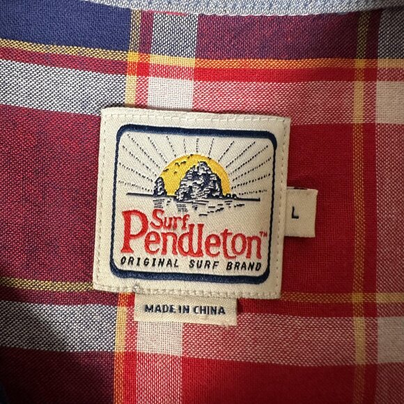 Pendleton Shirt Men Size L Red Plaid Short Sleeve 100% Cotton Single Pocket Surf - Picture 4 of 12